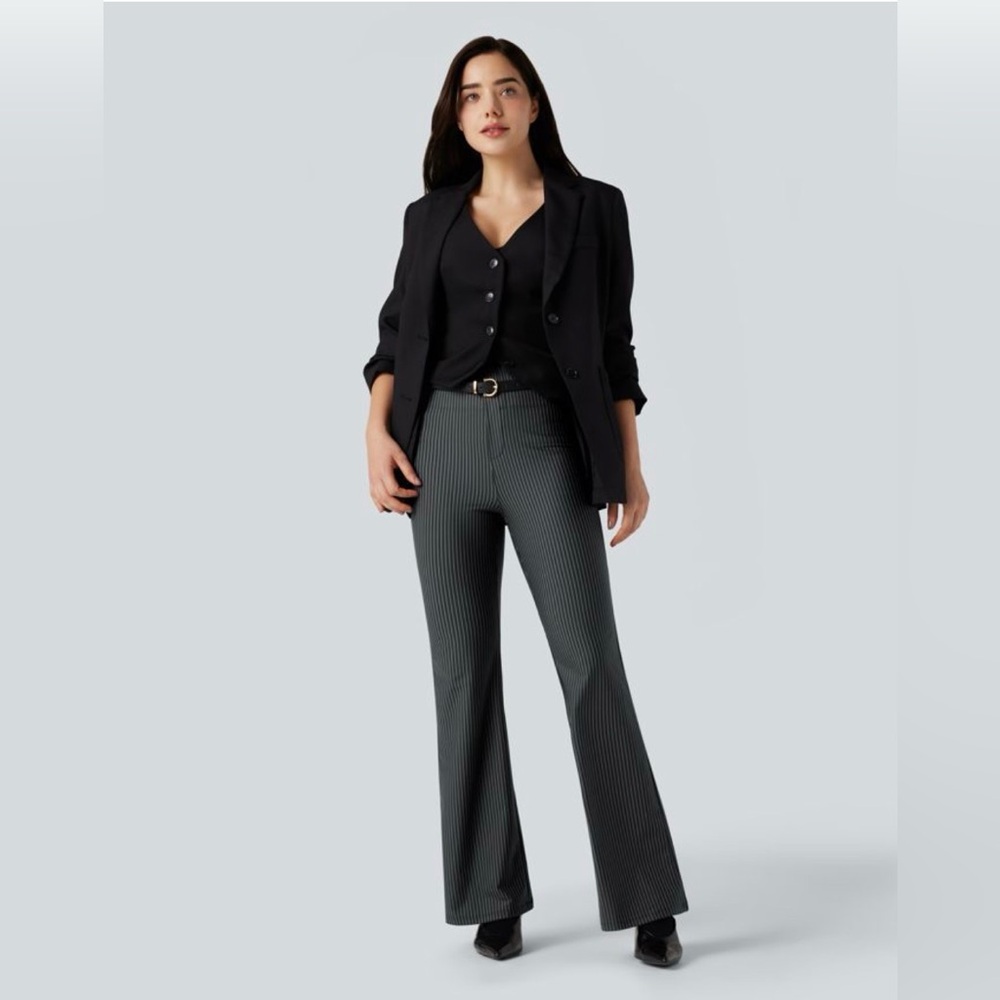 NWT Halara Flex High Waisted Striped Work Flare Pants with Pockets